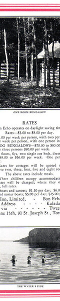 Rates at Bon Echo Inn circa 1927-28