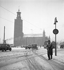 Stockholm City Hall in snow, Uppland, Sweden