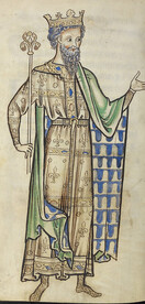 Westminster Psalter - caption: 'Drawing of a king holding a sceptre'