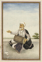 Tashrih al-aqvam, an account of origins and occupations of some of the sects, castes and tribes of India. - caption: 'â€˜Kavvalâ€™, a sub-caste of the large Muslim caste of â€˜Mirasisâ€™ or singer/genealogists. A man beating a drum.'
