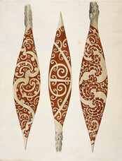 A Collection of Drawings made in the Countries visited by Captain Cook in his First Voyage - caption: 'Three paddles from New Zealand'