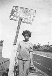 Jean Neale (nee- Thompson) selling blueberries.