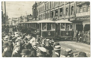 Official opening of the tram service, Brisbane Street, Launceston. Number 1 tram (Elphin Road) and number 4 (Mowbray). Vandyck Studios (1911)