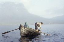 Rowboat, lake Satisjaure (Satihaure), GÃ¤llivare, Lappland, Sweden