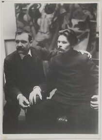 Axel GallÃ©n holding his hand on Maxim GorkyÂ´s shoulder in GallÃ©nÂ´s studio Pirtti in Helsinki, 1905.