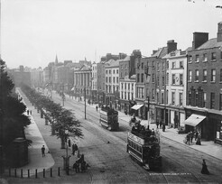 Trams and flags on the Green