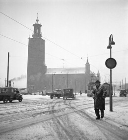 Stockholm City Hall in snow, Uppland, Sweden