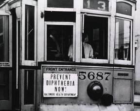 Prevent Diphtheria Now!  Close-up of sign on Trolley No. 5687
